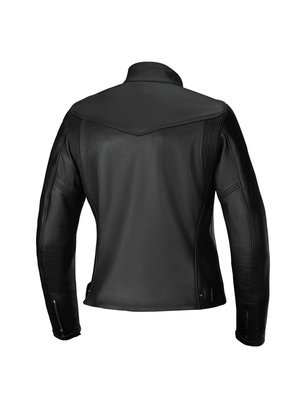 Giacca in pelle Alpinestars Tory Donna, giacca da moto, nero, vista posteriore con vestibilità femminile sagomata, pannelli a fisarmonica in pelle sulle scapole, polsini con cerniera e trama in pregiata pelle bovina