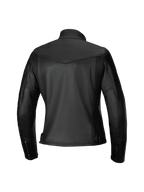 Giacca in pelle Alpinestars Tory Donna, giacca da moto, nero, vista posteriore con vestibilità femminile sagomata, pannelli a fisarmonica in pelle sulle scapole, polsini con cerniera e trama in pregiata pelle bovina