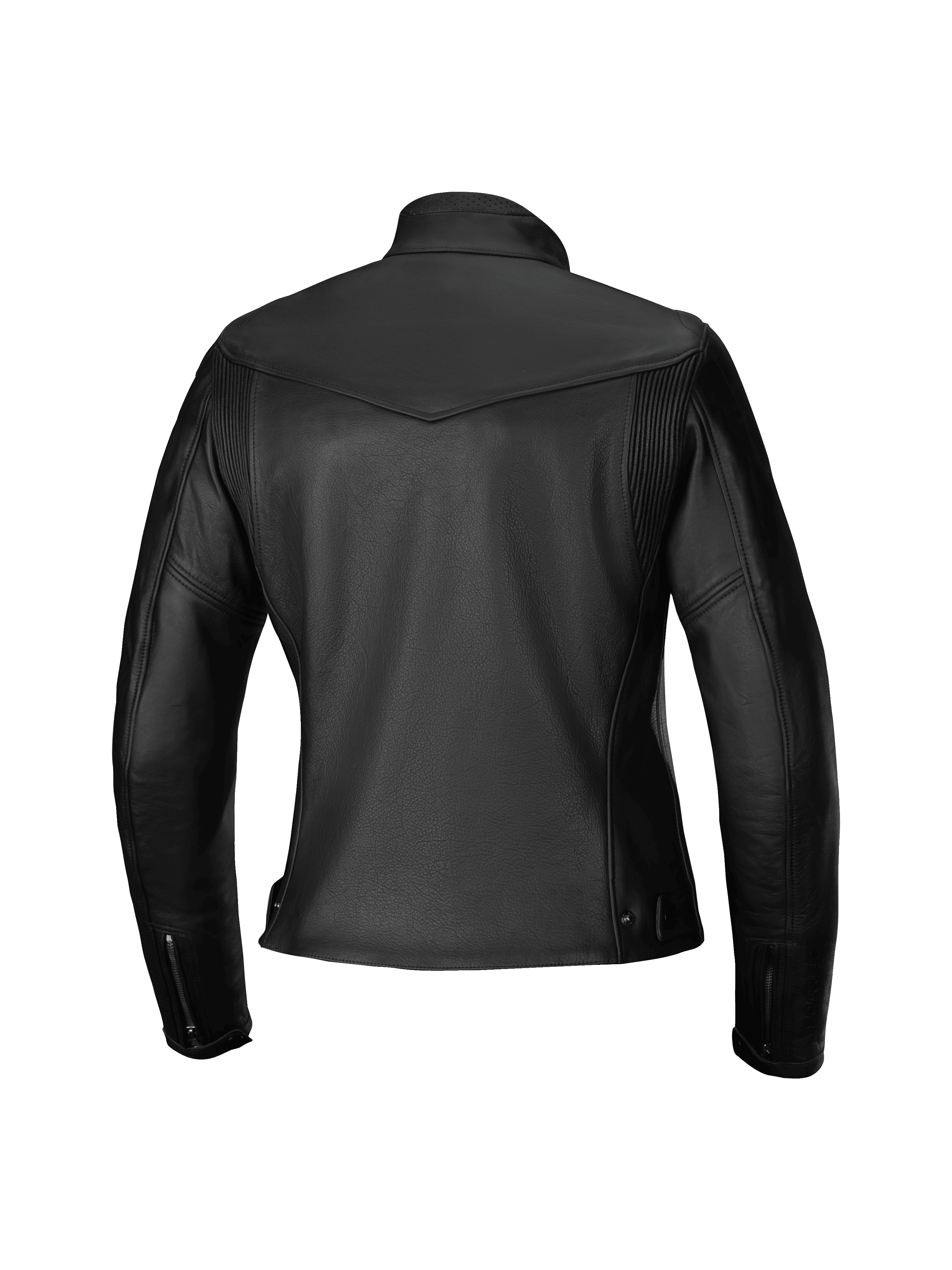 Giacca in pelle Alpinestars Tory Donna, giacca da moto, nero, vista posteriore con vestibilità femminile sagomata, pannelli a fisarmonica in pelle sulle scapole, polsini con cerniera e trama in pregiata pelle bovina