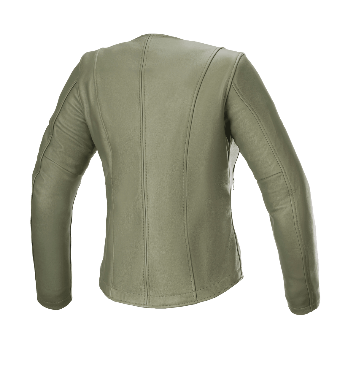 Alpinestars Giacca in Pelle Alice da Donna, Verde Militare, vista posteriore, giacca da moto in pelle premium con eleganti cuciture verticali sagomate e maniche pre-curvate per una vestibilità urbana femminile.
