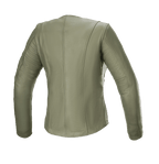 Alpinestars Giacca in Pelle Alice da Donna, Verde Militare, vista posteriore, giacca da moto in pelle premium con eleganti cuciture verticali sagomate e maniche pre-curvate per una vestibilità urbana femminile.