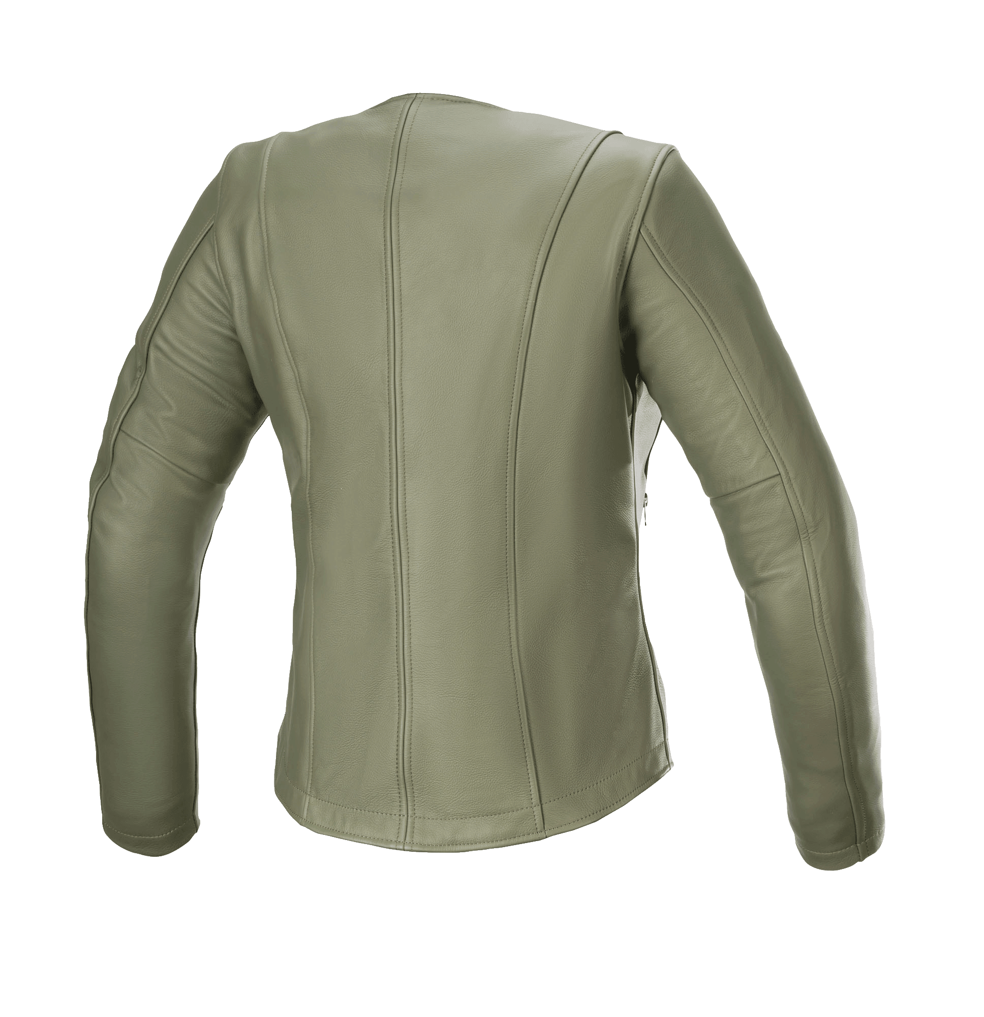 Alpinestars Giacca in Pelle Alice da Donna, Verde Militare, vista posteriore, giacca da moto in pelle premium con eleganti cuciture verticali sagomate e maniche pre-curvate per una vestibilità urbana femminile.