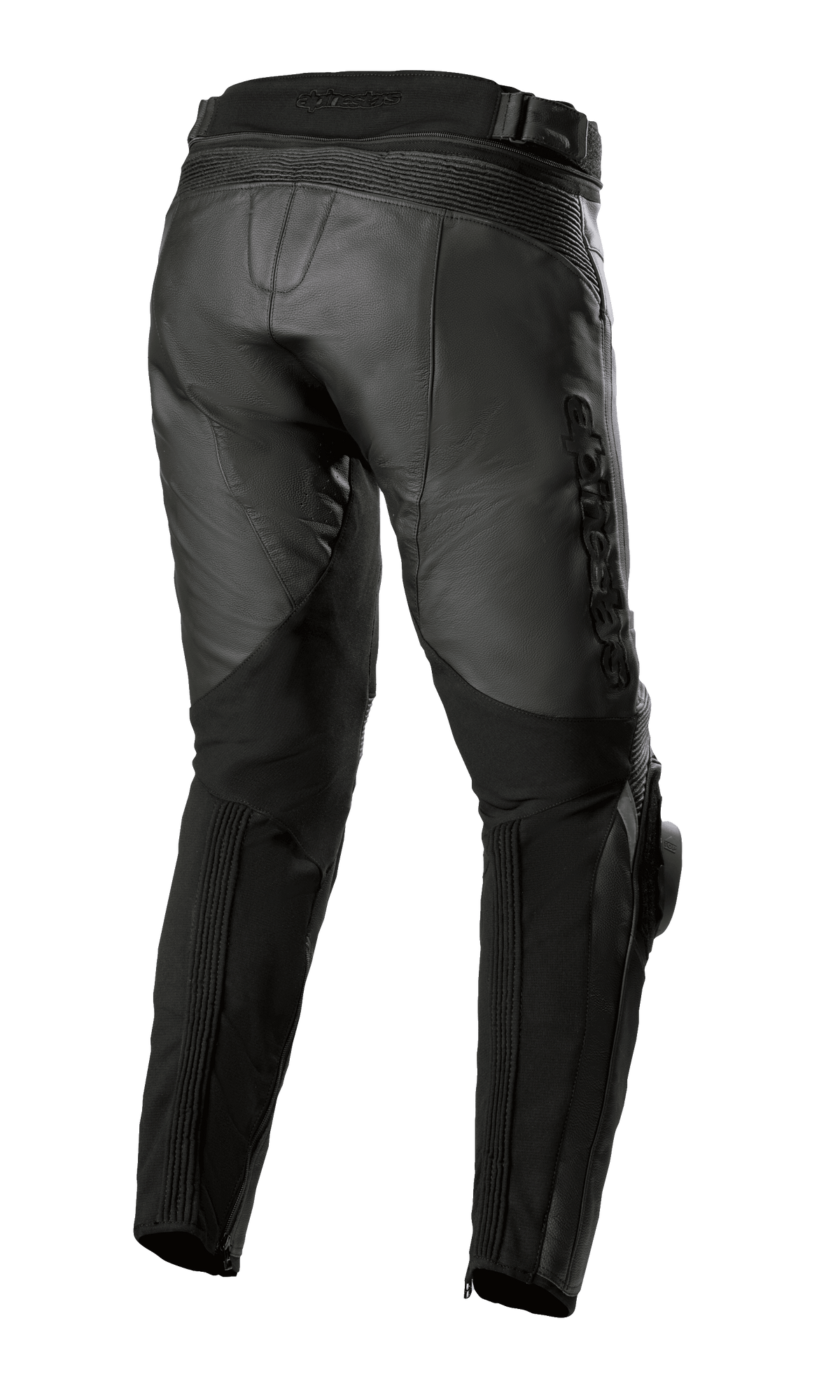 Alpinestars Pantaloni in Pelle Missile V3 - Corti, nero, vista posteriore con costruzione a vita alta, zone elasticizzate in pelle a soffietto sopra il ginocchio e pannelli elastici sul polpaccio per una maggiore mobilità, abbigliamento da moto in pregiata pelle bovina per corse su strada