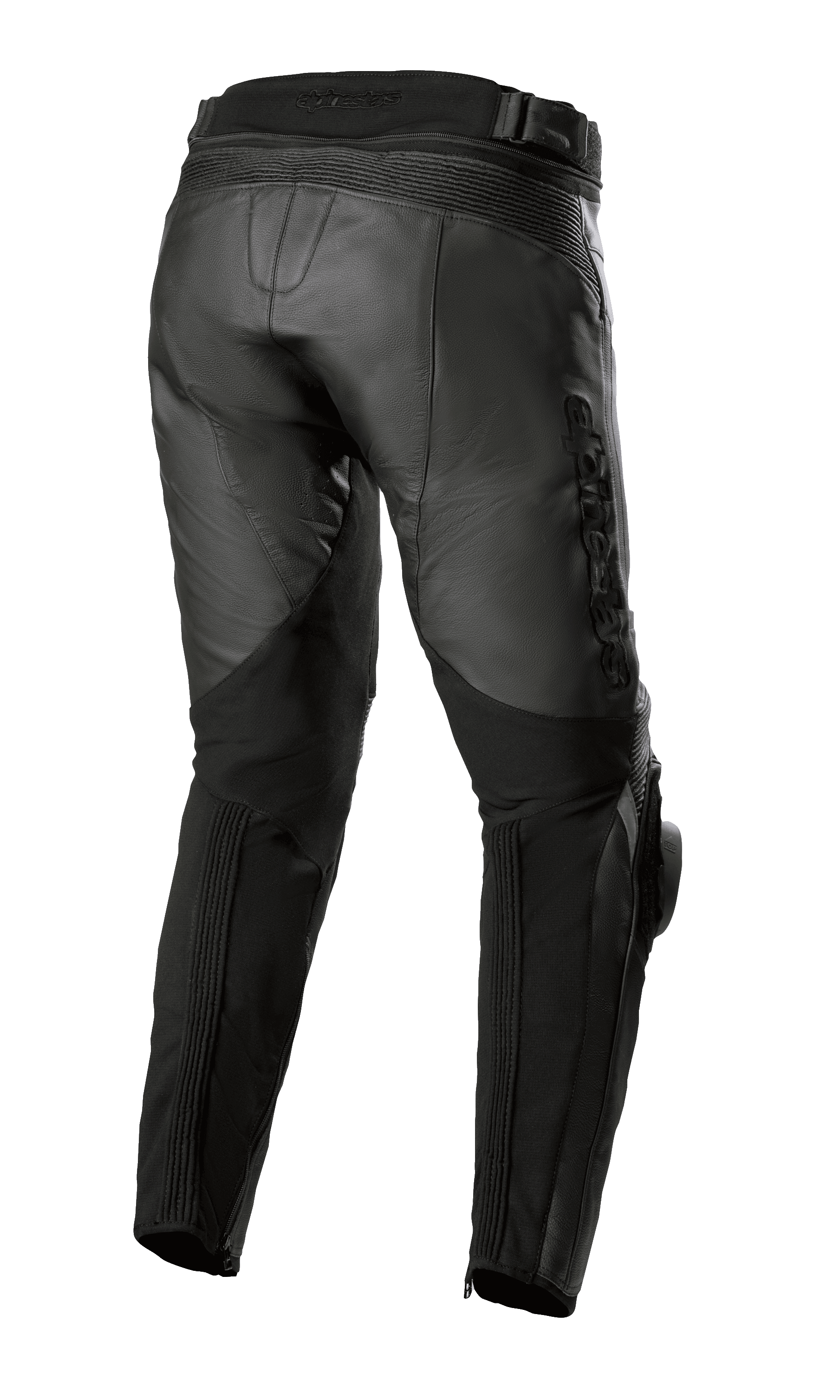 Alpinestars Pantaloni in Pelle Missile V3 - Corti, nero, vista posteriore con costruzione a vita alta, zone elasticizzate in pelle a soffietto sopra il ginocchio e pannelli elastici sul polpaccio per una maggiore mobilità, abbigliamento da moto in pregiata pelle bovina per corse su strada