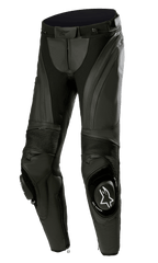 Pantaloni in pelle Alpinestars Stella Missile V3, pantaloni da moto racing da donna, neri, in pelle pregiata con pannelli elastici a fisarmonica, slider per ginocchia sostituibili con logo Alpinestars bianco e design ergonomico pre-curvato