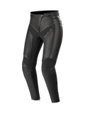 Alpinestars Pantaloni in pelle Stella Vika V2, pantaloni da moto urban da donna, neri, in pelle pieno fiore con pannelli elasticizzati in aramide, certificati CE