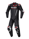 Alpinestars Tuta in pelle GP-R7 1 pezzo, tuta moto racing da uomo, nero e rosso fluo, pelle bovina, compatibile Tech-Air.