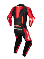 Alpinestars Tuta in pelle GP-R7 1 pezzo, tuta da corsa moto professionale per uomo, nero e rosso, pelle bovina con gobba aerodinamica e logo Tech-Air Ready, certificata CE classe AAA.