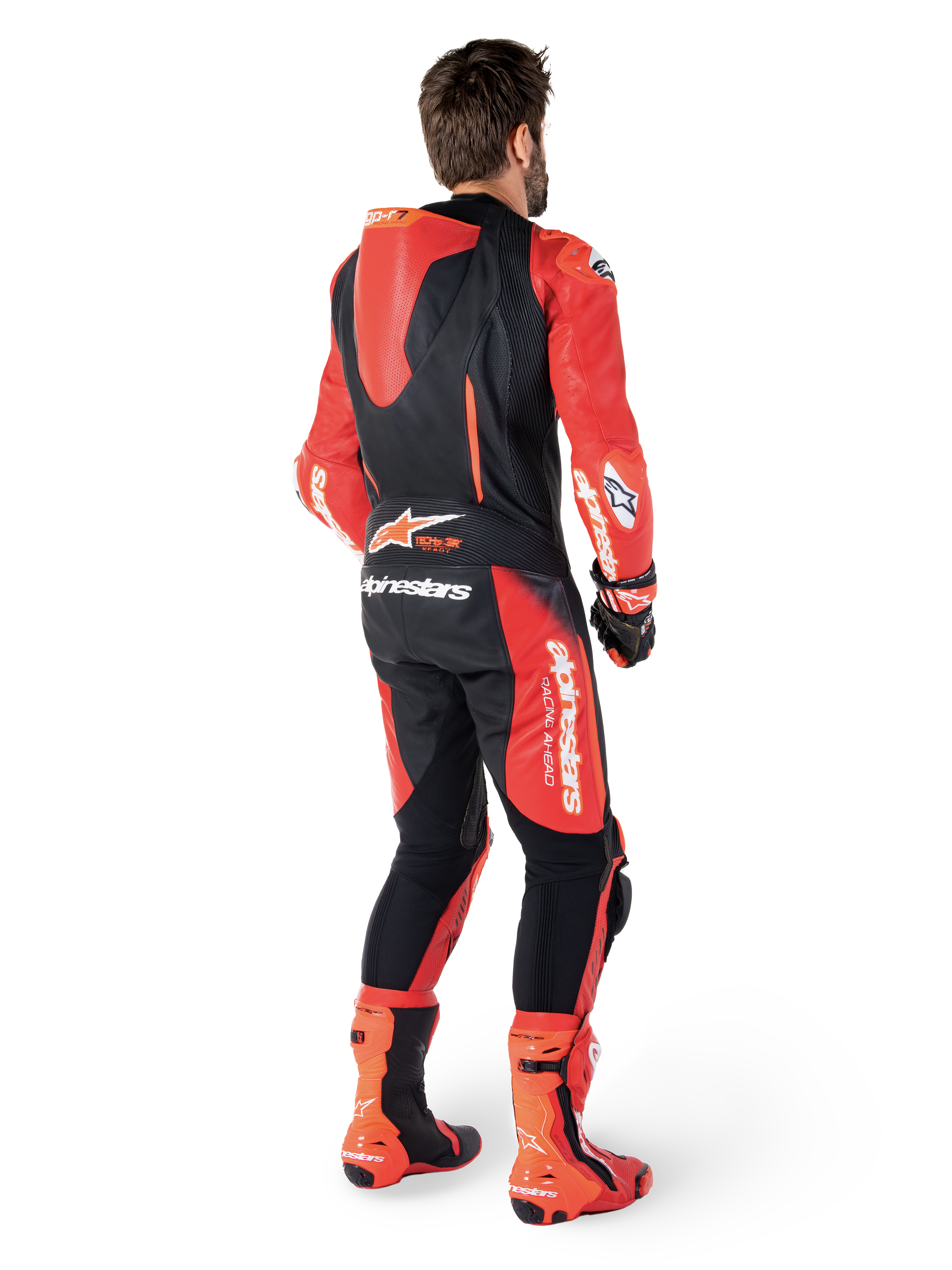 Alpinestars Tuta in pelle GP-R7 1 Pezzo, tuta da corsa professionale, nero e rosso, gobba aerodinamica, pelle bovina 1,3 mm
