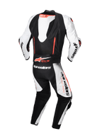 Alpinestars tuta in pelle GP-R7 1 pezzo, tuta da moto racing per uomo, bianca e nera con dettagli rosso fluo, pelle bovina con gobba aerodinamica, predisposta per sistema Tech-Air, certificata CE