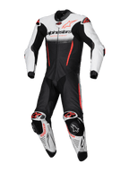 Alpinestars Tuta in pelle GP-R7 1 Pezzo, tuta da moto racing da uomo, bianca, nera e rossa fluo, in pelle traforata, protezioni Nucleon PLASMA Pro, Tech-Air Ready, certificata CE AAA