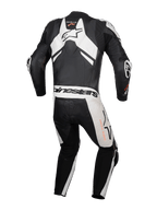 Alpinestars Tuta in pelle GP Plus V4 Sprint 1 Pezzo, tuta da moto racing da uomo, vista posteriore, nero e bianco, con gobba aerodinamica Supertech R10 e pelle Flex Plus perforata, certificata CE AAA