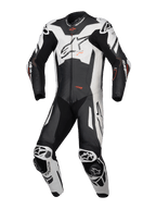 Alpinestars Tuta in pelle GP Plus V4 Sprint 1 pezzo, tuta da moto racing da uomo, nero, bianco e rosso fluo, in pelle Flex Plus perforata, pronta per Tech-Air, certificata CE AAA