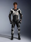 Alpinestars tuta in pelle GP Plus V4 Sprint 1 Pezzo, tuta da corsa moto da uomo, nera, bianca e rossa fluo, ventilata, con protezioni racing