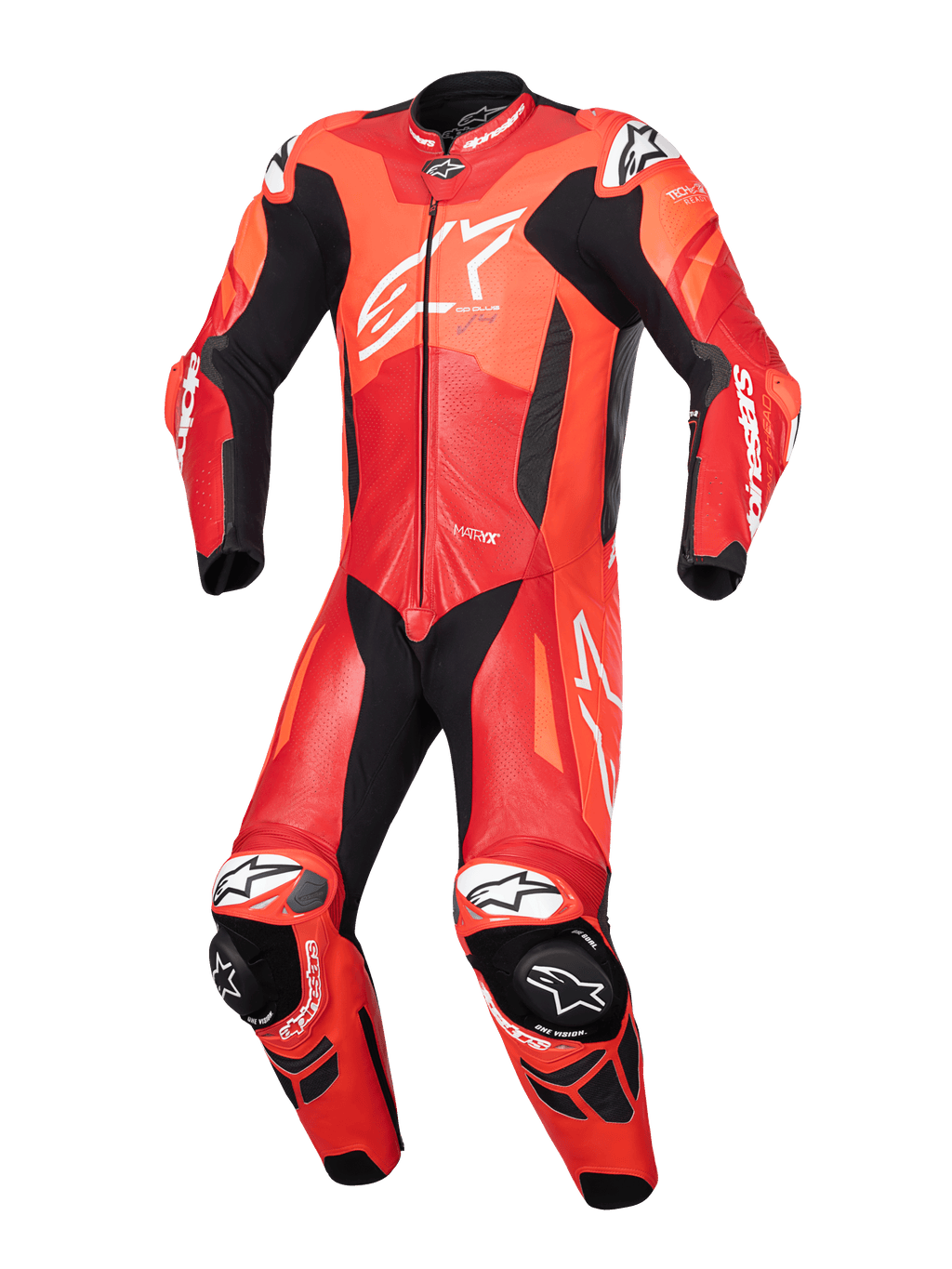 Alpinestars tuta in pelle GP Plus V4 Sprint 1 Pezzo, racing uomo, rosso fluo e bianco, pelle traforata, certificata CE AAA.