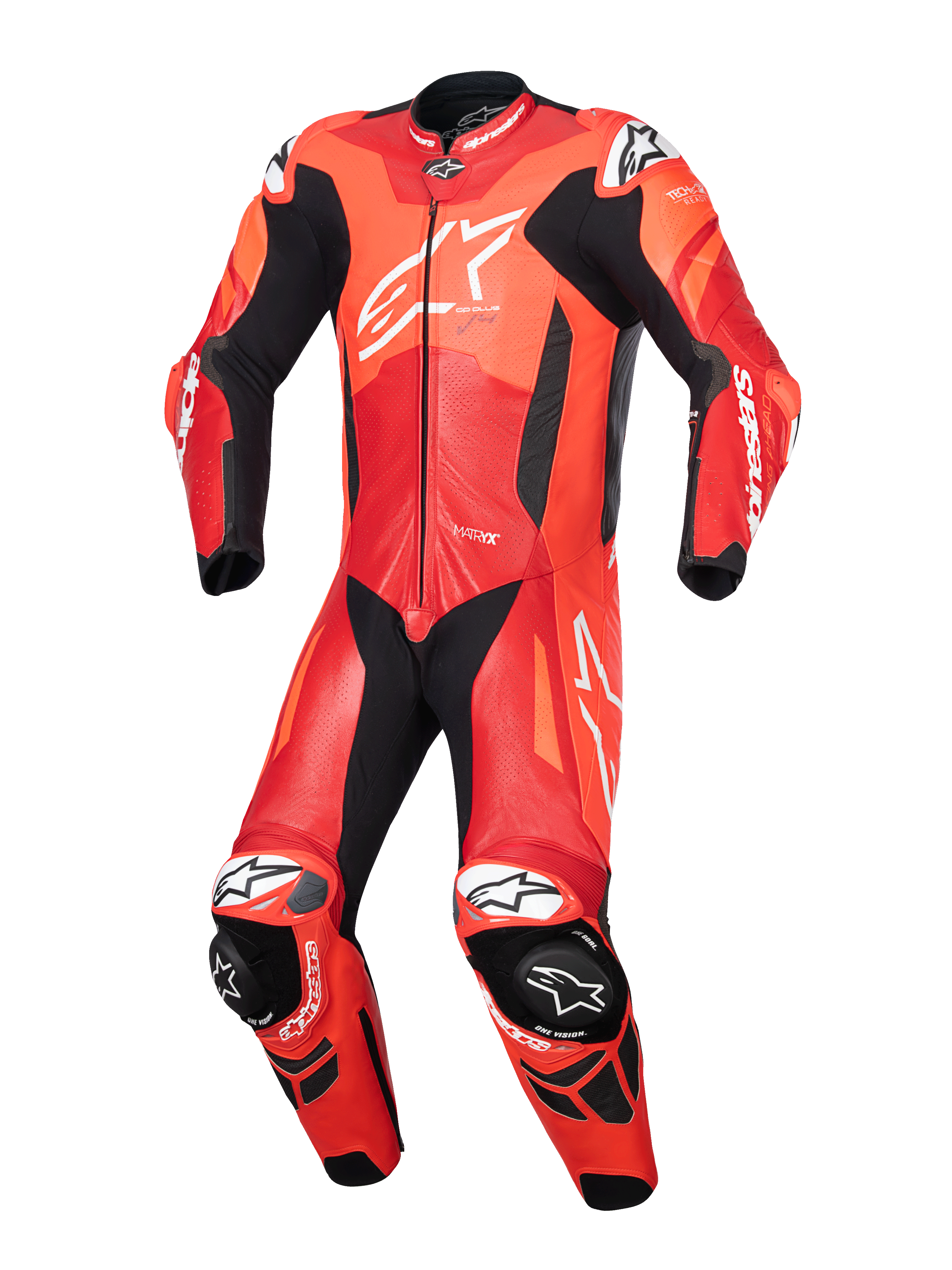 Alpinestars tuta in pelle GP Plus V4 Sprint 1 Pezzo, racing uomo, rosso fluo e bianco, pelle traforata, certificata CE AAA.