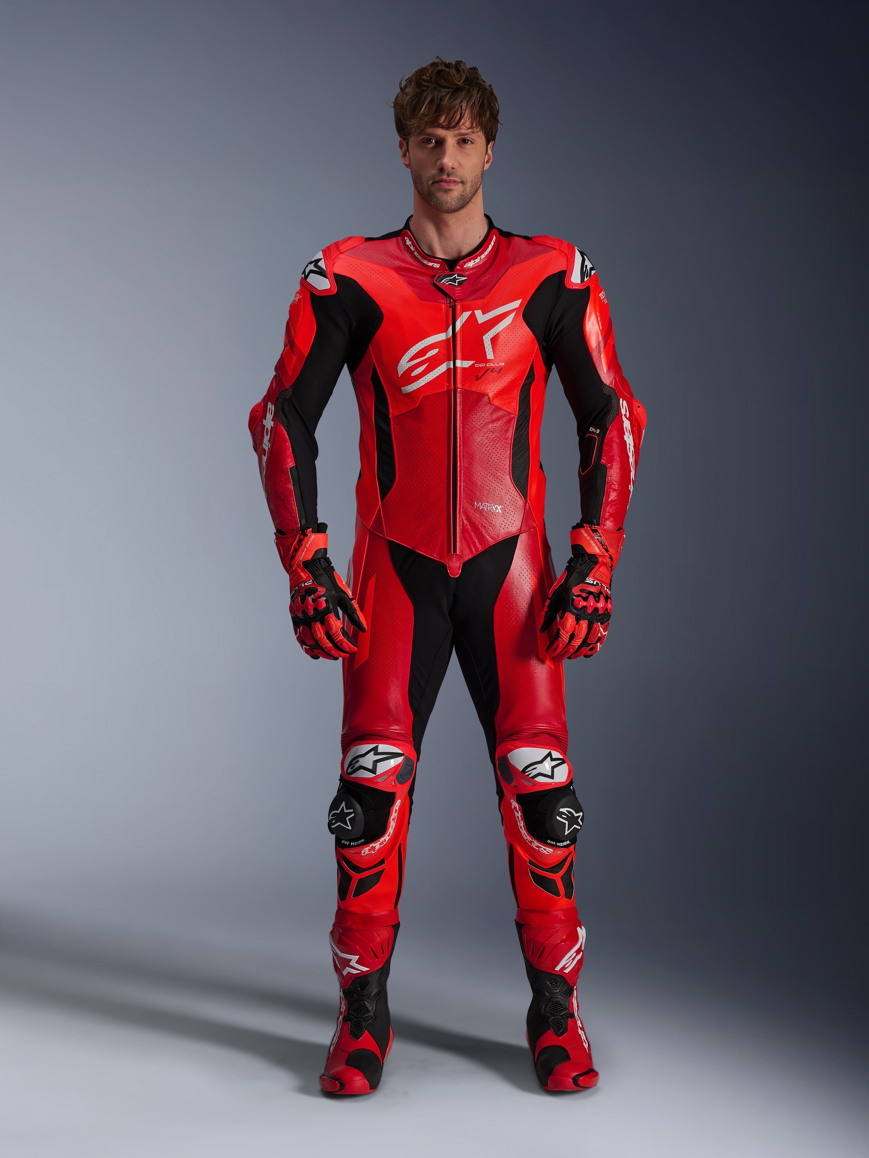 Alpinestars Tuta In Pelle GP Plus V4 Sprint 1 Pezzo, tuta racing da uomo, rosso e nero, in pelle, compatibile Tech-Air.