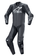 Alpinestars Missile V2 Ward tuta in pelle monopezzo, Nero Grigio Metallizzato, tuta da corsa professionale, design aerodinamico con protezioni su spalle, gomiti e ginocchia, grande logo Alpinestars bianco sul petto, costruzione in pelle premium per prestazioni in pista