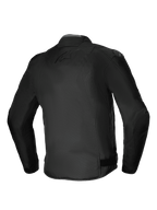 Giacca Impermeabile Alpinestars T-SP 1 V2, giacca da moto in tessuto, nero, vista posteriore che mostra la silhouette sportiva 3D, slider per le spalle DFS Lite e discreto marchio tono su tono sulla schiena, abbigliamento da moto per tutte le stagioni