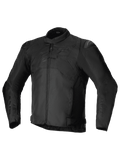 Alpinestars T-SP 1 V2 Waterproof Jacket, giacca da moto sportiva in tessuto impermeabile, nero, colletto a basso profilo, maniche lunghe pre-curvate, chiusura frontale con zip, slider per le spalle DFS Lite e logo Alpinestars tono su tono sul petto