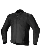Alpinestars T-SP 1 V2 Waterproof Jacket, giacca da moto sportiva in tessuto impermeabile, nero, colletto a basso profilo, maniche lunghe pre-curvate, chiusura frontale con zip, slider per le spalle DFS Lite e logo Alpinestars tono su tono sul petto