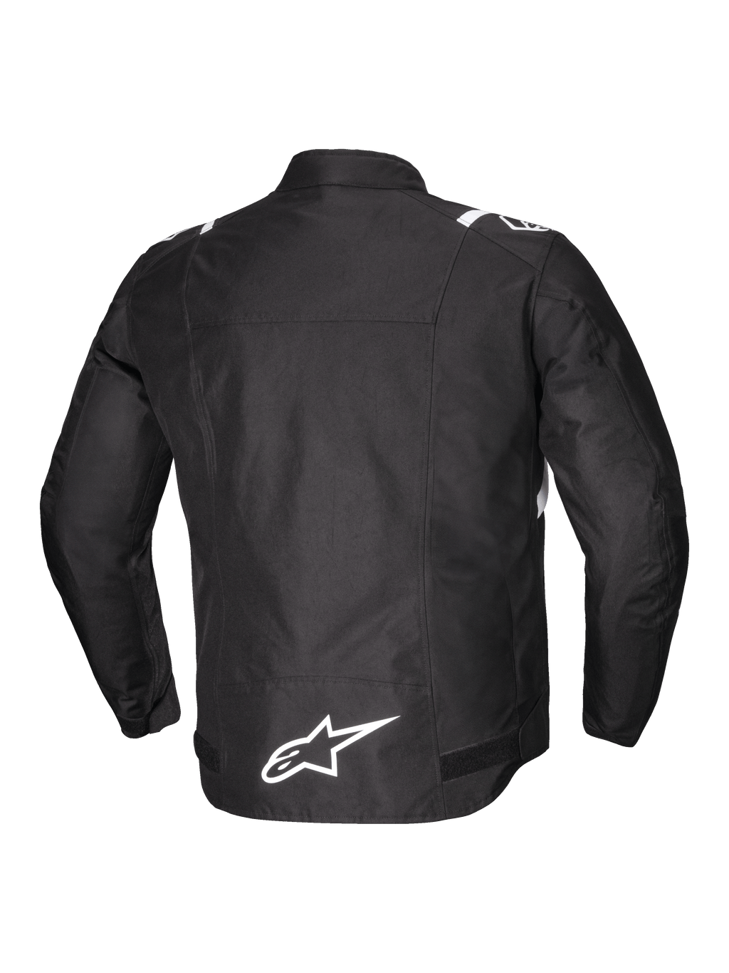 Alpinestars Giacca T-SPS V2 Impermeabile, giacca da moto in tessuto da uomo, vista posteriore in nero con dettagli bianchi e logo riflettente