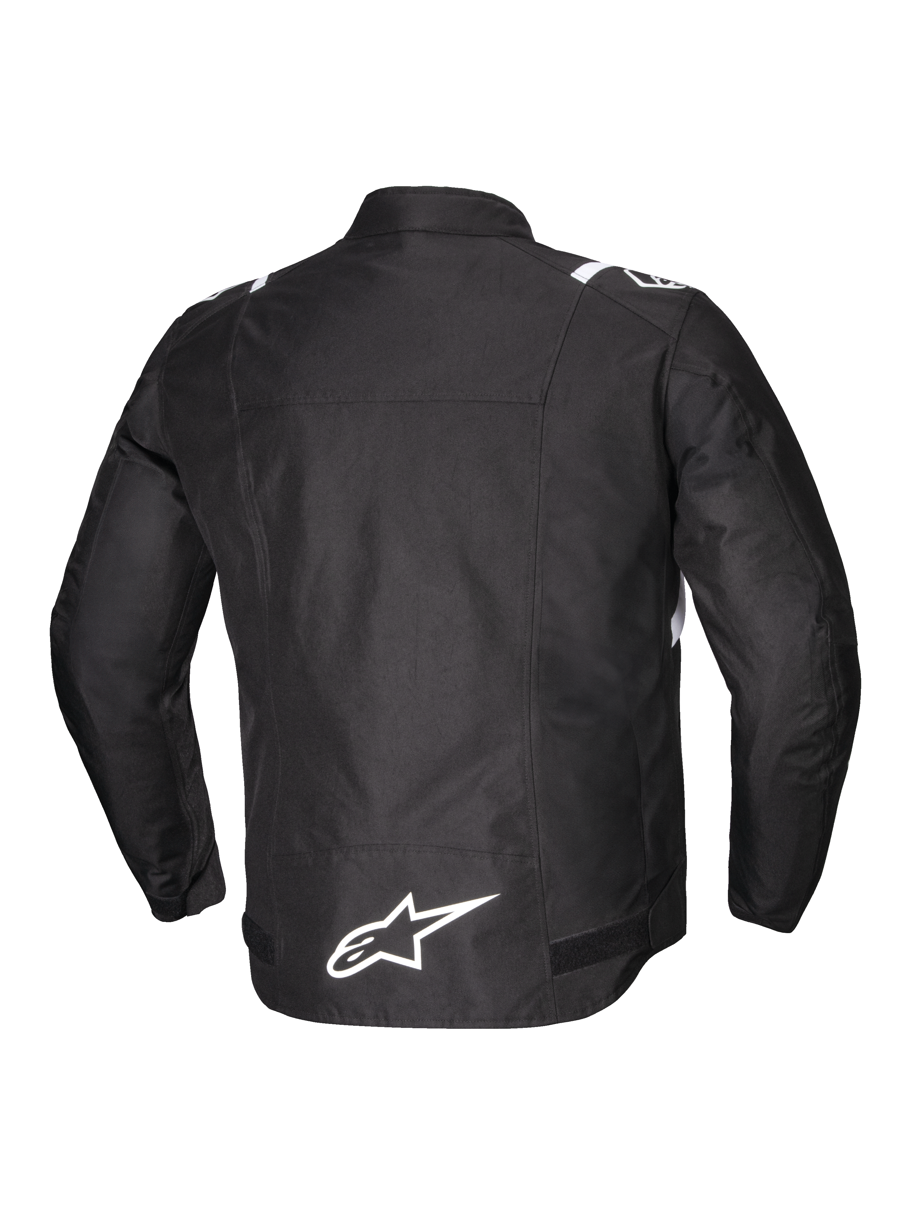 Alpinestars Giacca T-SPS V2 Impermeabile, giacca da moto in tessuto da uomo, vista posteriore in nero con dettagli bianchi e logo riflettente