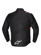Alpinestars Giacca T-SPS V2 Impermeabile, giacca da moto da uomo, vista posteriore, nera con dettagli bianchi e rosso fluo, con inserti riflettenti e schiena allungata
