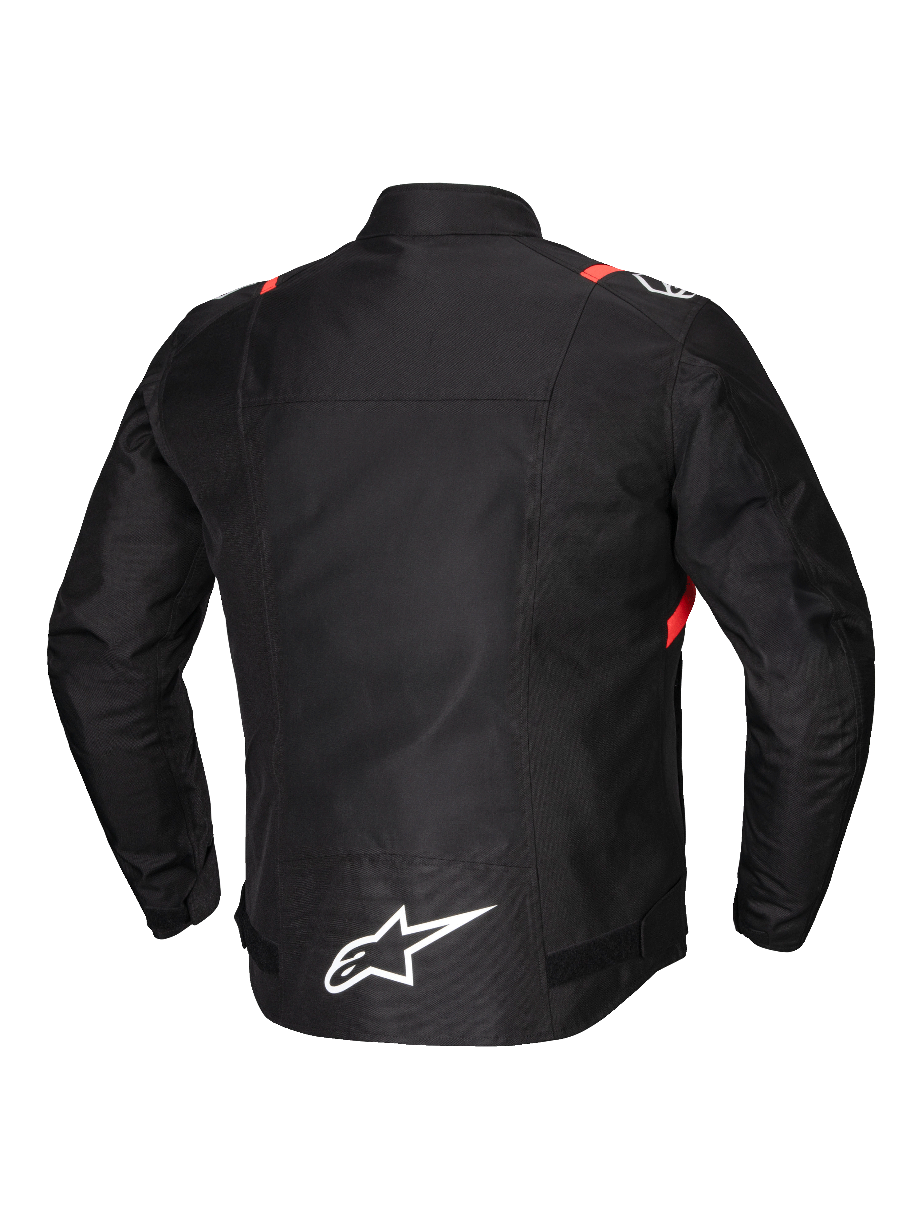 Alpinestars Giacca T-SPS V2 Impermeabile, giacca da moto da uomo, vista posteriore, nera con dettagli bianchi e rosso fluo, con inserti riflettenti e schiena allungata