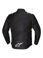 Alpinestars Giacca T-SPS V2 Impermeabile, giacca da moto in tessuto, vista posteriore con dettagli riflettenti e logo bianco sulla parte bassa della schiena, nera con accenti bianchi e giallo fluo