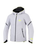 Alpinestars Aeroshell Waterproof Jacket, grigio medio e giallo fluo, giacca da moto sportiva in softshell con cappuccio, con loghi ASTARS giallo neon, cerniera impermeabile nera e vestibilità atletica moderna