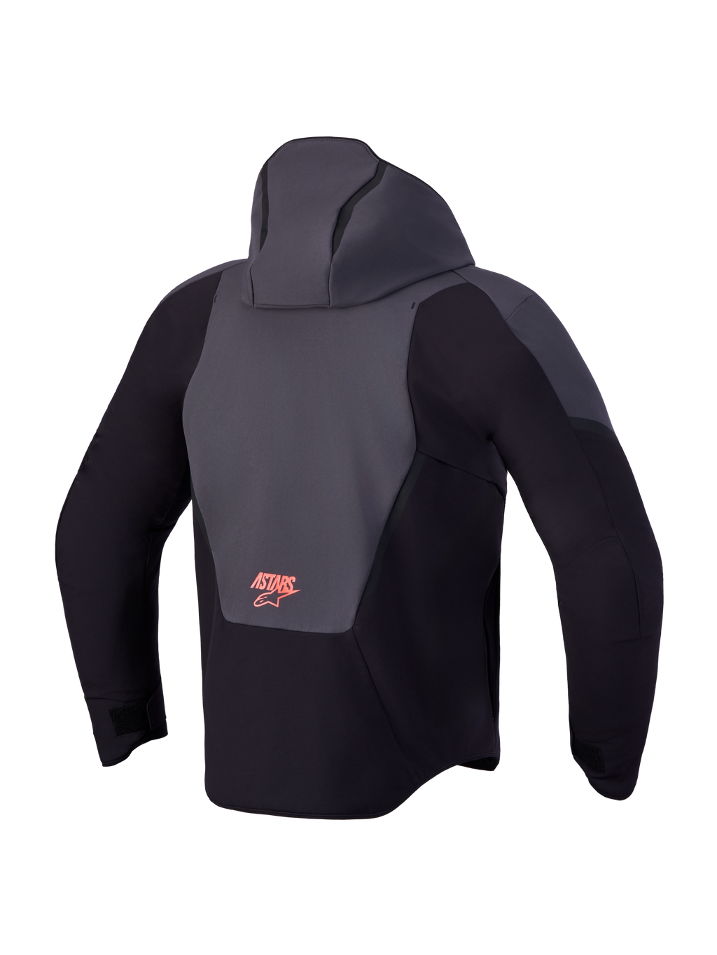 Alpinestars Aeroshell Wp Giacca, giacca da moto impermeabile con cappuccio, vista posteriore, nero e grigio scuro con dettaglio del logo