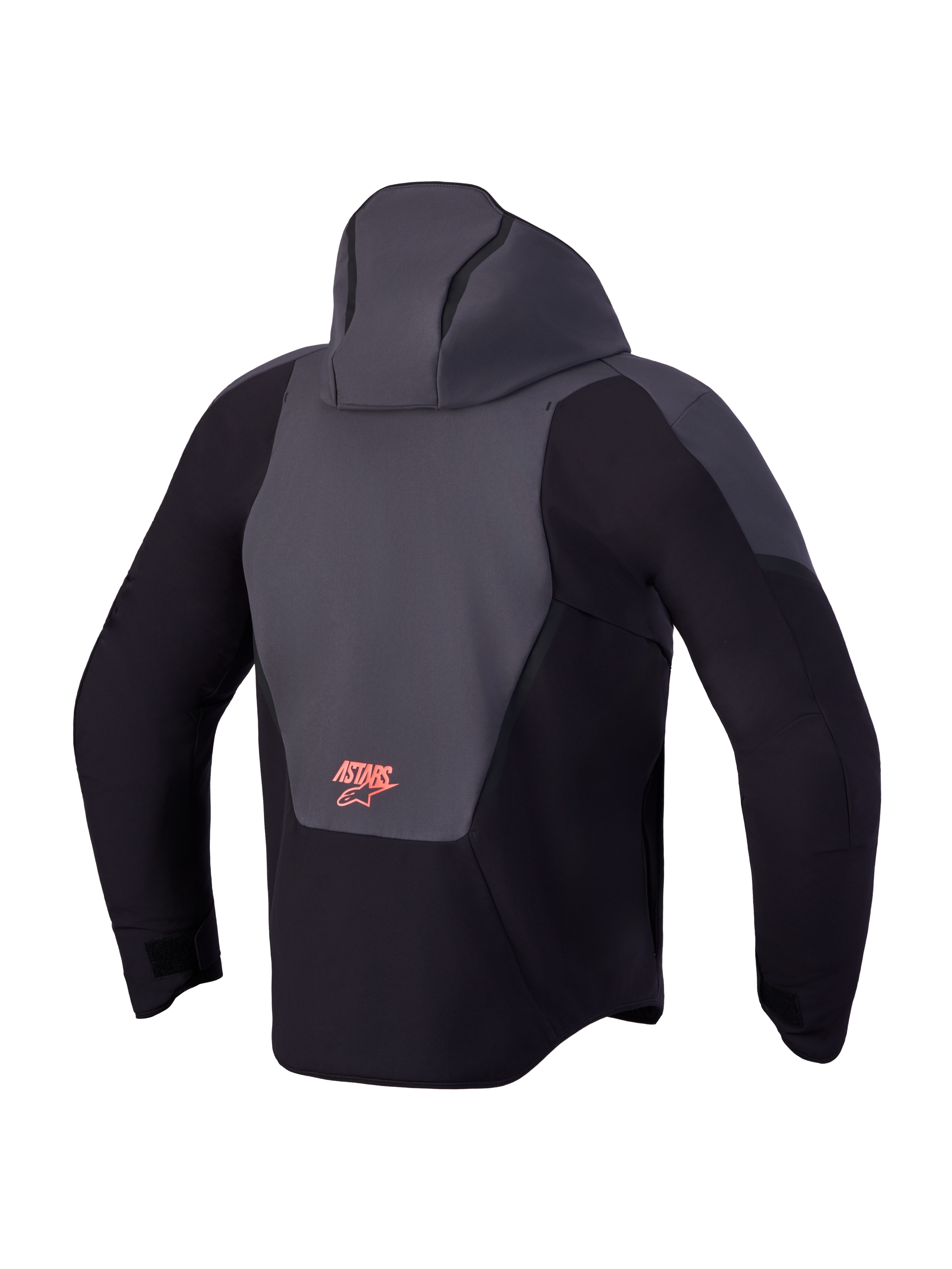 Alpinestars Aeroshell Wp Giacca, giacca da moto impermeabile con cappuccio, vista posteriore, nero e grigio scuro con dettaglio del logo