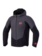 Alpinestars Aeroshell Wp Giacca, felpa softshell da moto certificata CE, nera e grigio scuro con dettagli del logo rossi, design impermeabile con cappuccio