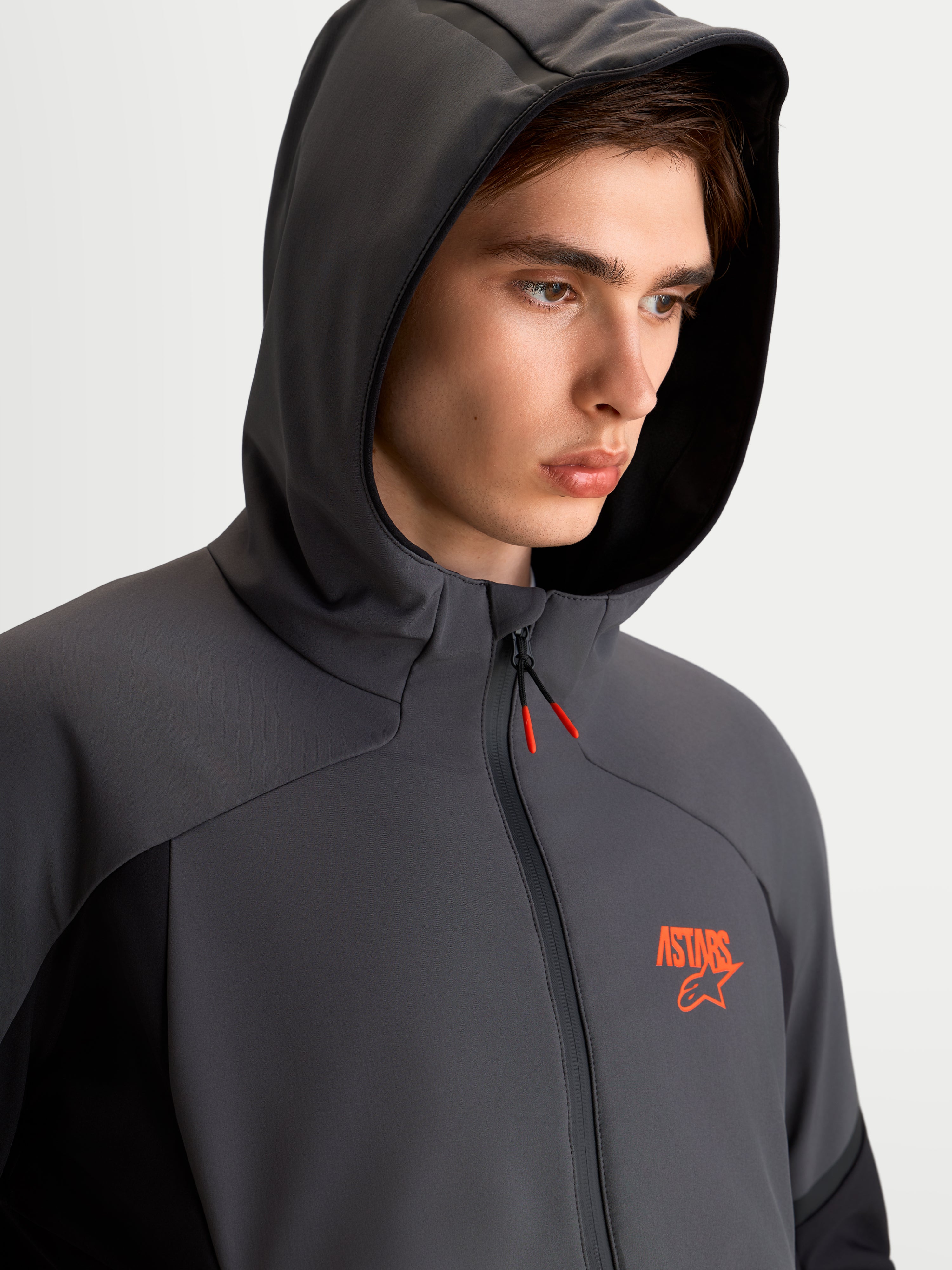 Alpinestars Aeroshell Waterproof Jacket, giacca da moto in softshell con cappuccio da uomo, grigio scuro e nero, impermeabile con zip frontale