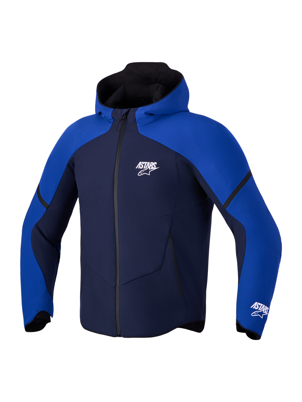 Alpinestars Aeroshell WP Giacca, felpa tecnica da moto softshell, blu notte e blu acceso, con cappuccio e membrana impermeabile