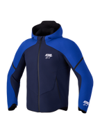 Alpinestars Aeroshell WP Giacca, felpa tecnica da moto softshell, blu notte e blu acceso, con cappuccio e membrana impermeabile