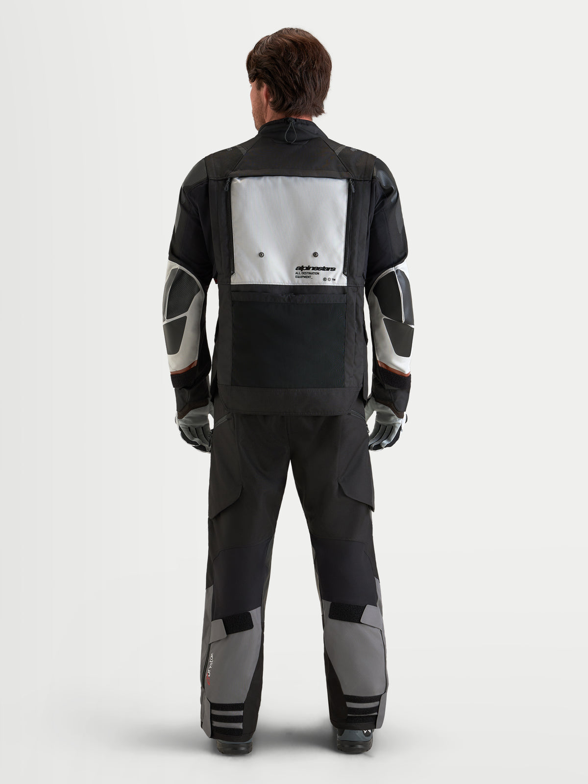 Alpinestars Harok V 2 Drystar Giacca, giacca da moto adventure touring da uomo, grigio scuro e grigio ghiaccio, vista posteriore con pannello di ventilazione modulare e struttura protettiva CE