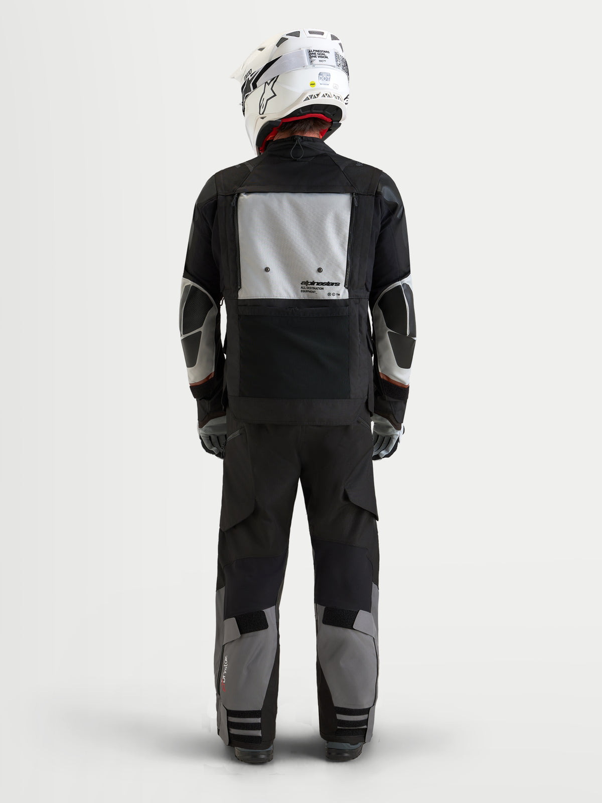 Alpinestars Harok V2 Drystar Giacca, giacca da moto adventure touring da uomo, grigio scuro, grigio ghiaccio e nero, vista posteriore con pannello di ventilazione modulare