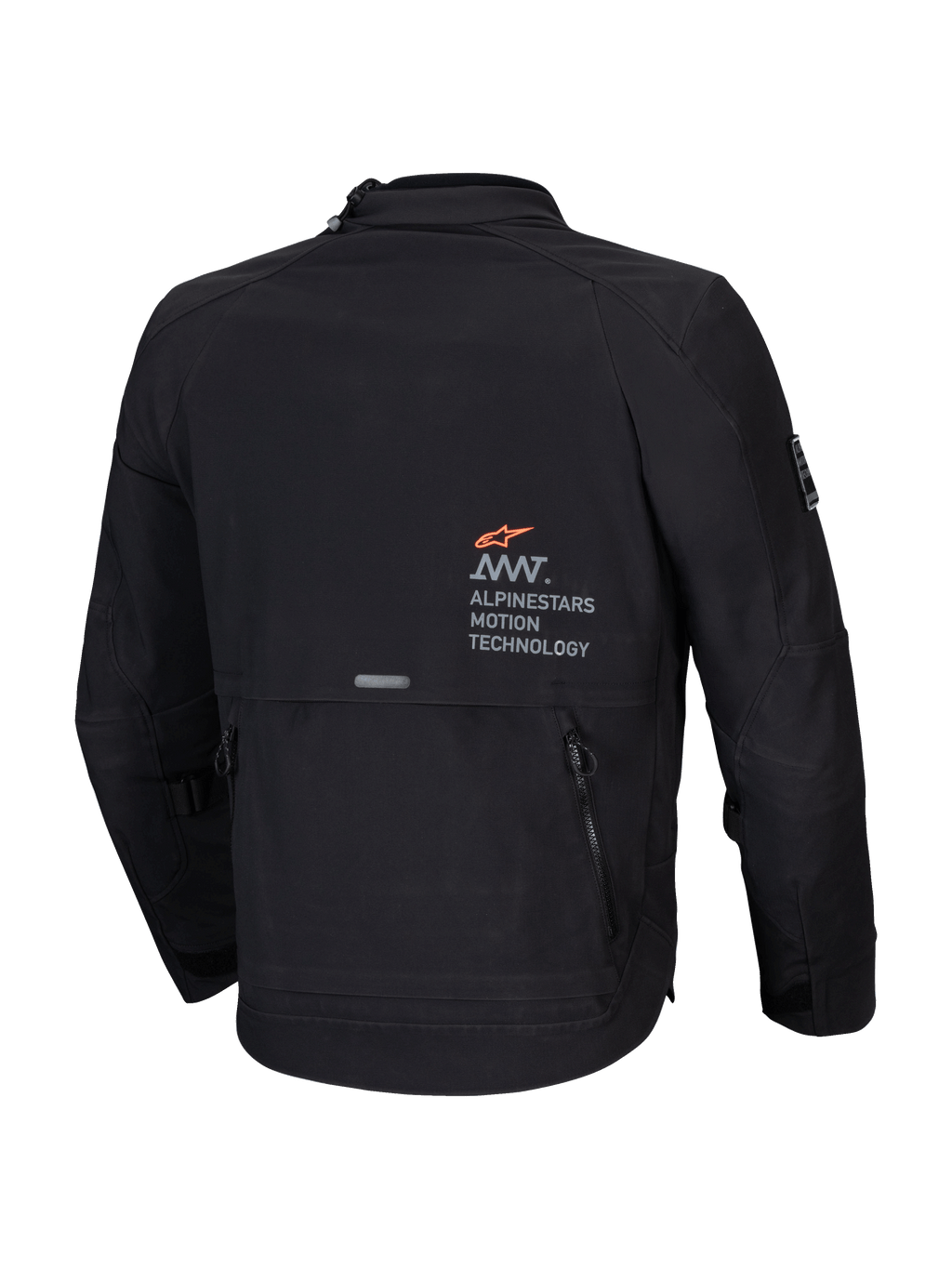 Alpinestars Giacca AMT-8 Stretch Drystar XF, giacca da moto adventure touring da uomo, nera, vista posteriore con dettagli del marchio AMT e tasca utility cargo
