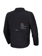Alpinestars Giacca AMT-8 Stretch Drystar XF, giacca da moto adventure touring da uomo, nera, vista posteriore con dettagli del marchio AMT e tasca utility cargo