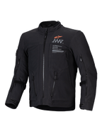 Alpinestars Giacca AMT-8 Stretch Drystar XF, giacca moto adventure touring nera, con porte di ventilazione frontali e loghi grafici