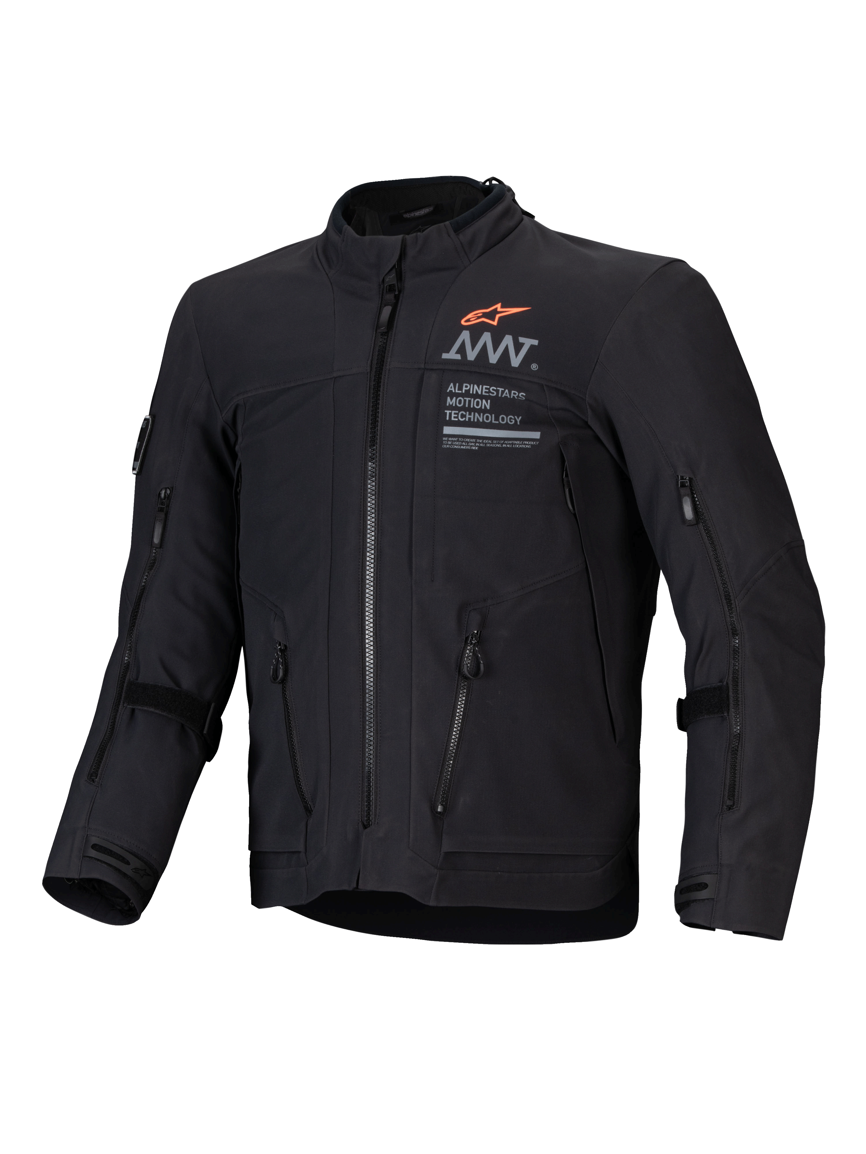 Alpinestars Giacca AMT-8 Stretch Drystar XF, giacca moto adventure touring nera, con porte di ventilazione frontali e loghi grafici