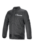 Alpinestars Hurricane Rain V2 Jacket, giacca antipioggia da moto, nera, con logo Alpinestars bianco sul petto, collo alto, cerniera frontale con patta protettiva, polsini e orlo elasticizzati, tessuto laminato impermeabile