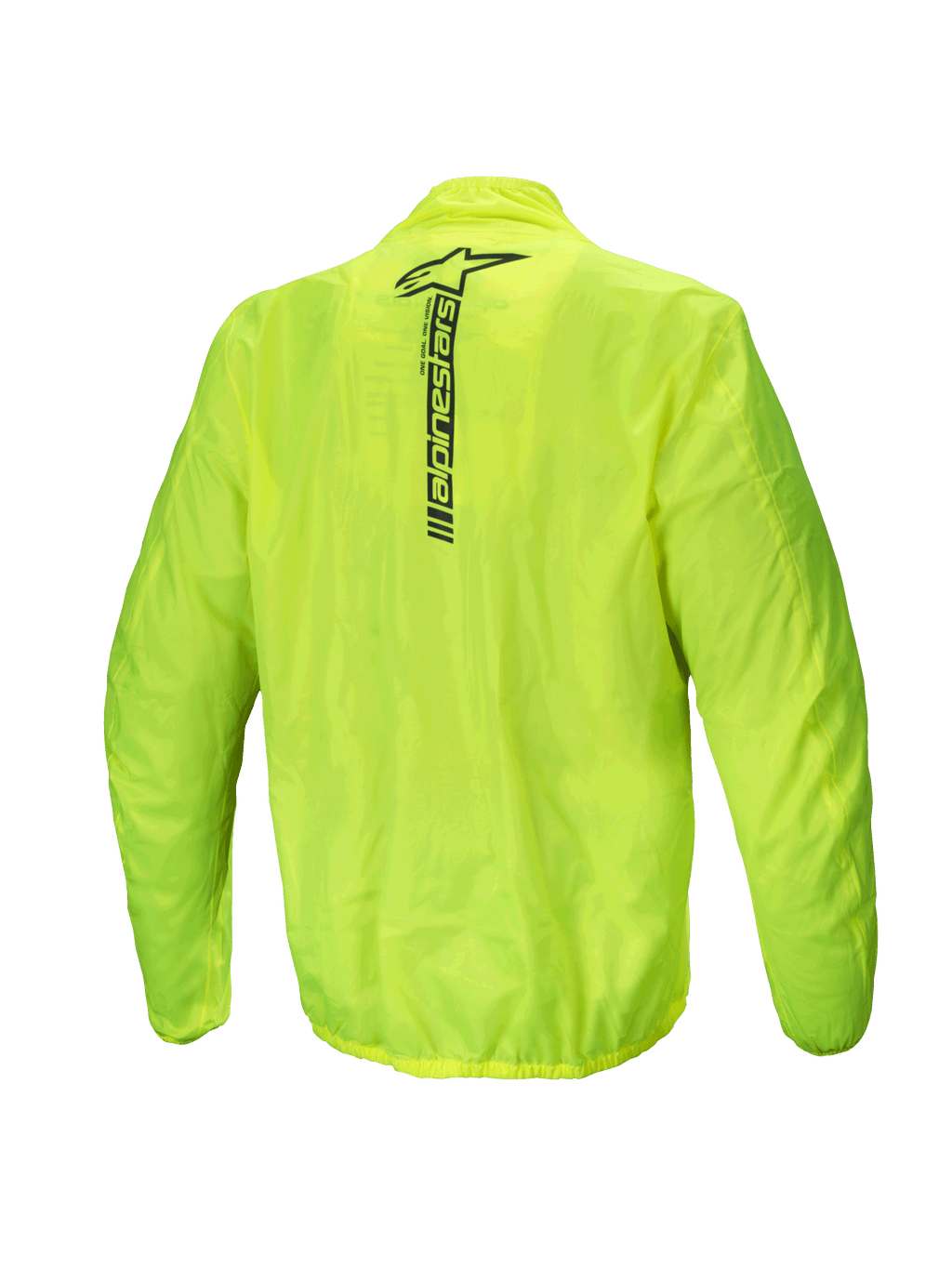 Alpinestars Giacca Hurricane Rain V2, giacca antipioggia moto impermeabile da uomo, vista posteriore, giallo fluo, con marchio Alpinestars riflettente sulla parte superiore della schiena