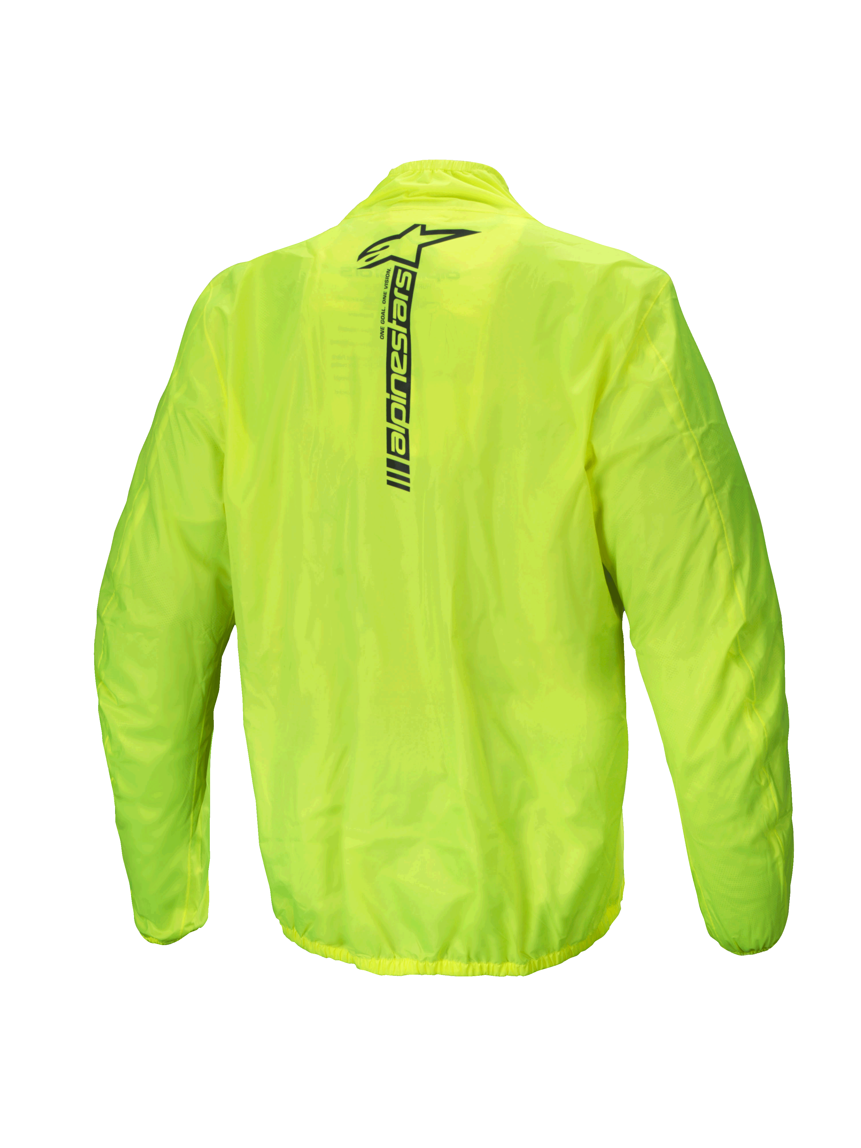 Alpinestars Giacca Hurricane Rain V2, giacca antipioggia moto impermeabile da uomo, vista posteriore, giallo fluo, con marchio Alpinestars riflettente sulla parte superiore della schiena
