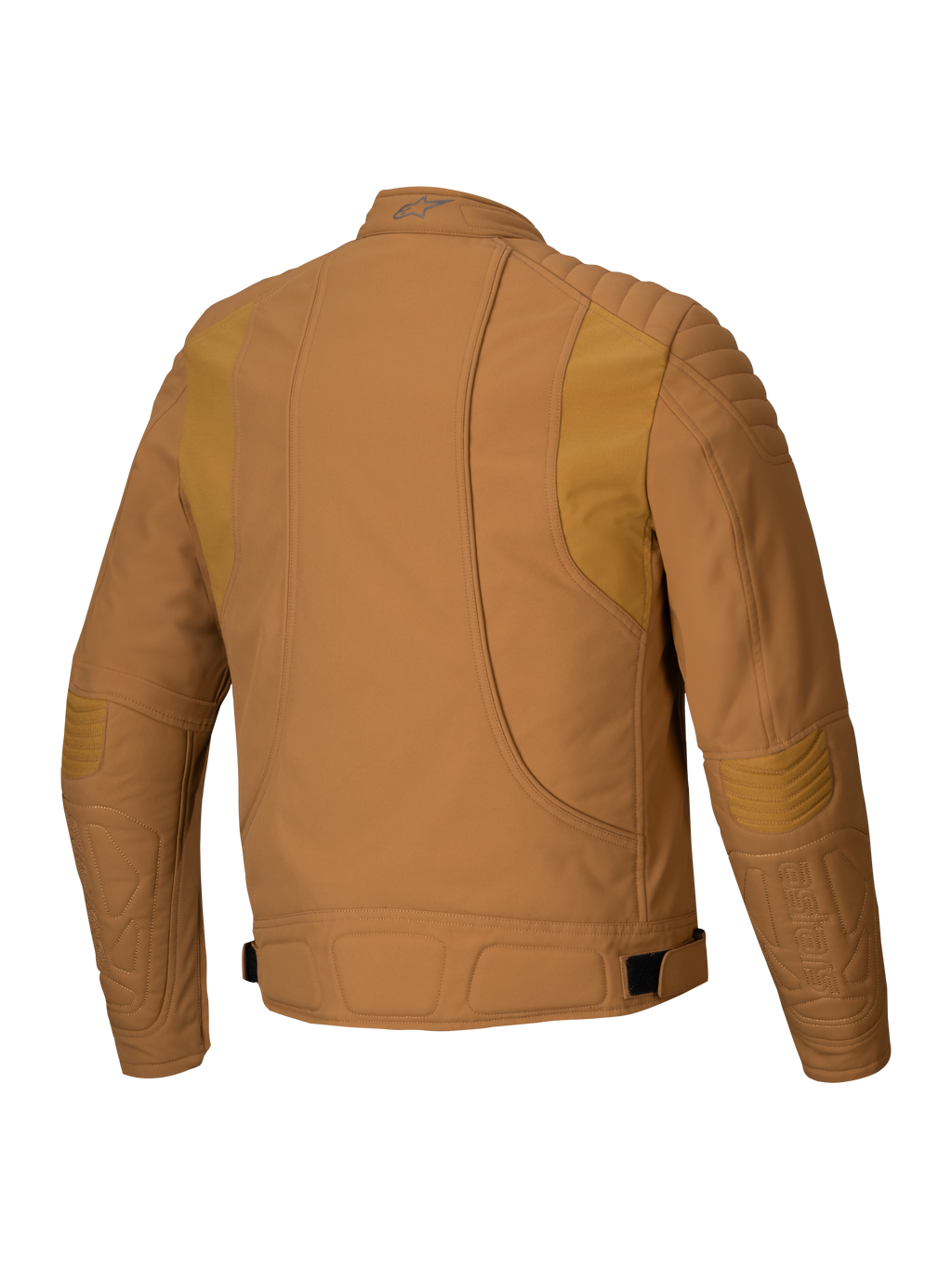 Giacca Alpinestars Clayton WR, giacca da moto, Utility Brown Light Gold, vista posteriore con imbottiture trapuntate su spalle e gomiti, linee curve ergonomiche e cinghie regolabili in vita, abbigliamento da moto urbano