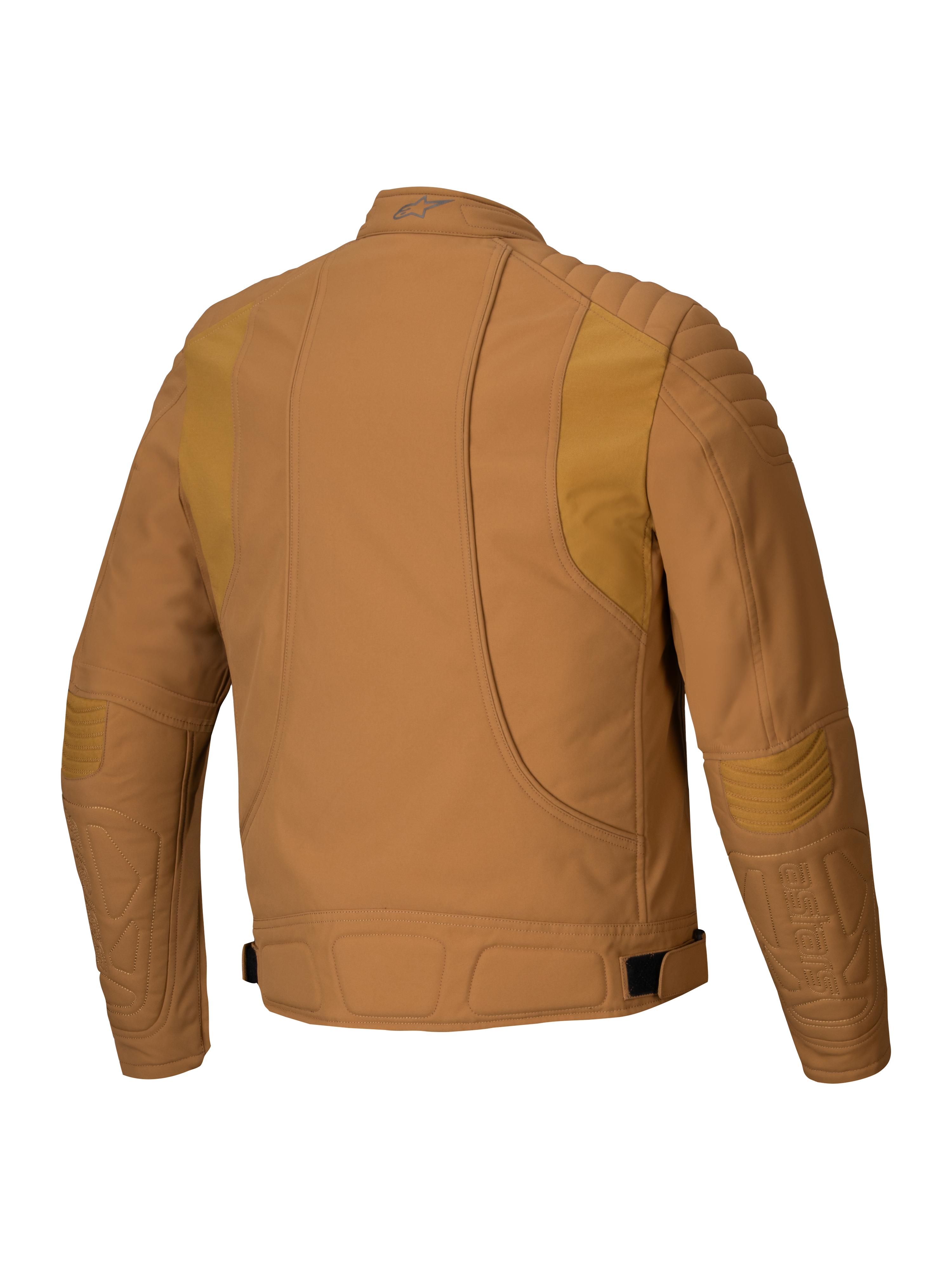 Giacca Alpinestars Clayton WR, giacca da moto, Utility Brown Light Gold, vista posteriore con imbottiture trapuntate su spalle e gomiti, linee curve ergonomiche e cinghie regolabili in vita, abbigliamento da moto urbano