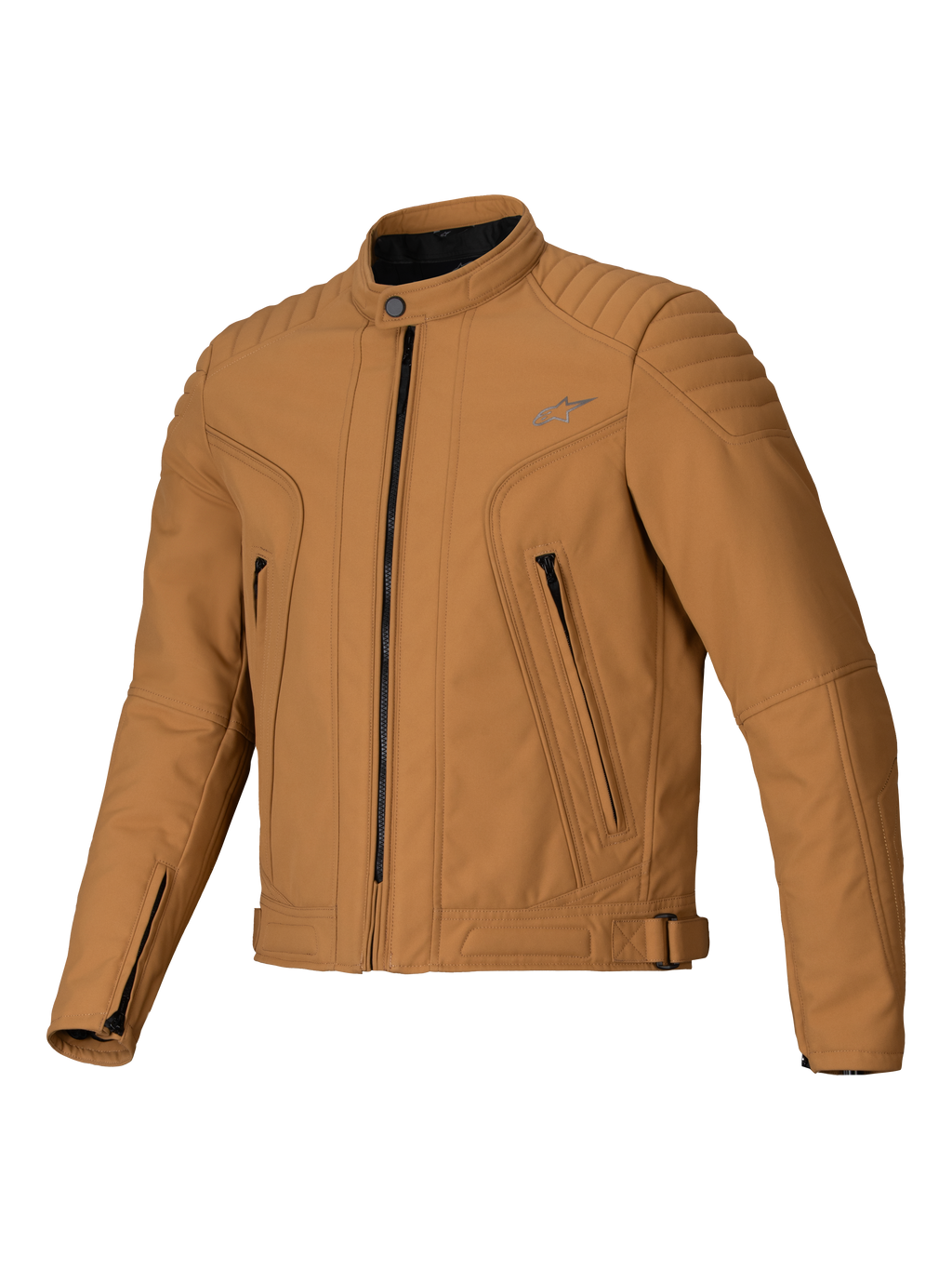 Giacca Alpinestars Clayton WR, Utility Brown Light Gold, giacca da moto in tessuto con pannelli trapuntati su spalle e avambracci, design urban slim-fit con tasche con zip e finitura idrorepellente.