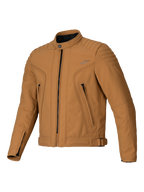 Giacca Alpinestars Clayton WR, Utility Brown Light Gold, giacca da moto in tessuto con pannelli trapuntati su spalle e avambracci, design urban slim-fit con tasche con zip e finitura idrorepellente.
